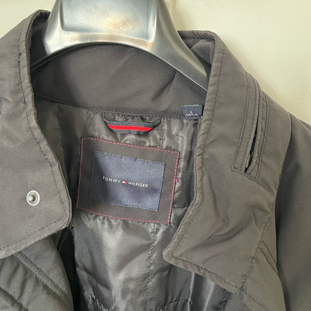 Tommy Hilfiger Large Black Mens coat field bomber jacket zip in hood - Picture 2 of 12